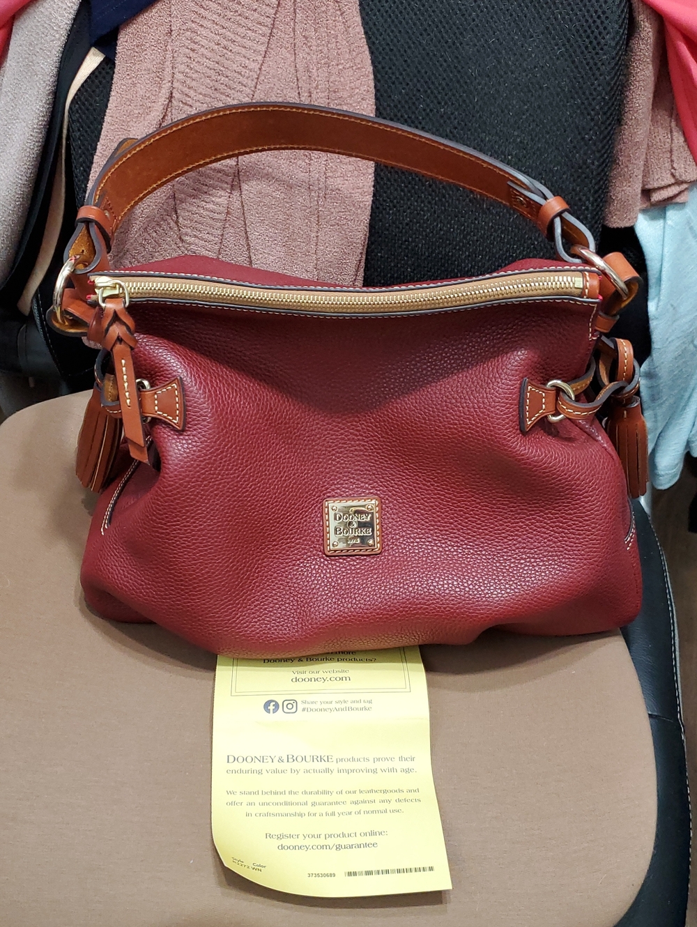 Dooney & Bourke Pebble Leather Hobo Bag with Tassels